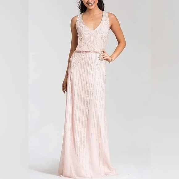 adrianna papell long beaded dress Adrianna Papell Halter Beaded Mermaid Gown, Womens, 14, Black main image 1